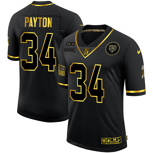 Men's Chicago Bears #34 Walter Payton 2020 Black/Gold Salute To Service Limited Stitched NFL Jersey