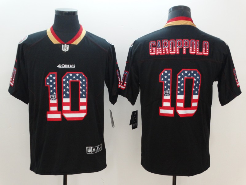 Men's 49ers #10 Jimmy Garoppolo 2018 Black USA Flag Color Rush Limited Fashion NFL Stitched Jersey