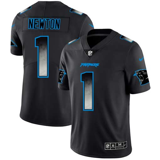 Men's Carolina Panthers #1 Cam Newton Black 2019 Smoke Fashion Limited Stitched NFL Jersey