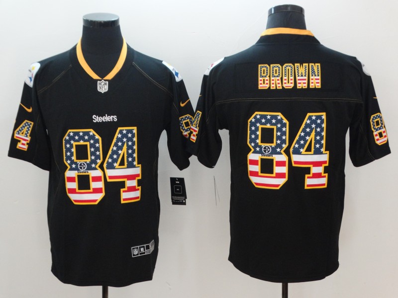 Men's Steelers #84 Antonio Brown 2018 Black USA Flag Color Rush Limited Fashion NFL Stitched Jersey