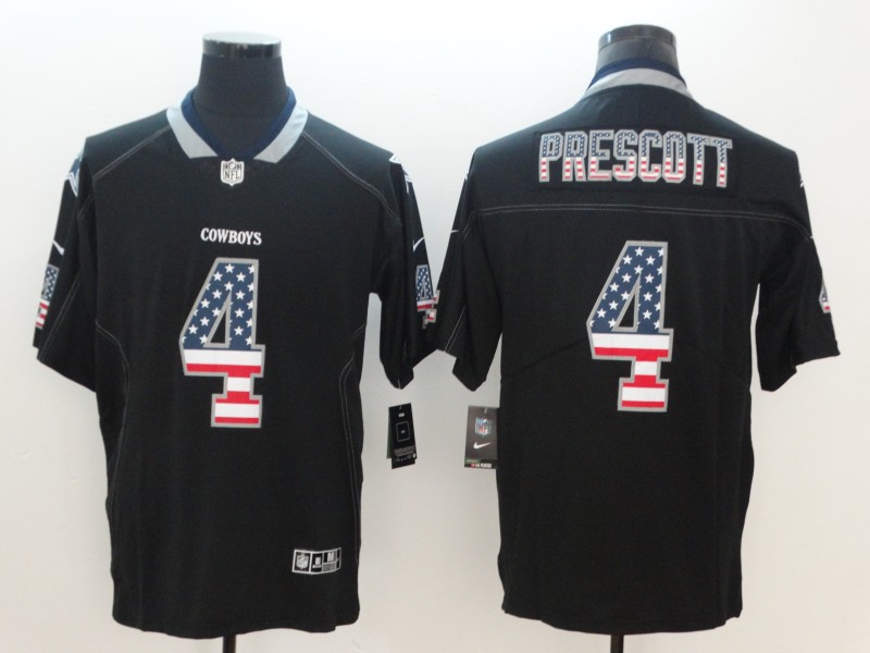 Men's Cowboys #4 Dak Prescott Black USA Flag Color Rush Limited Fashion NFL Stitched Jersey