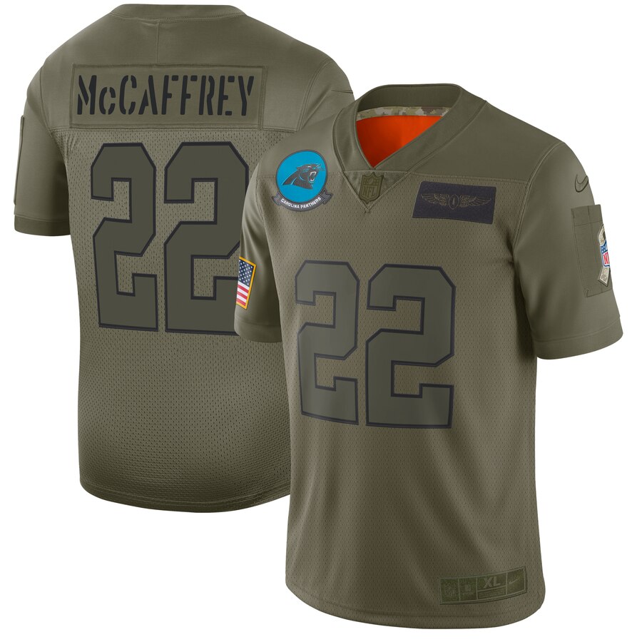 Men's Carolina Panthers #22 Christian McCaffrey 2019 Camo Salute To Service Limited Stitched NFL Jersey
