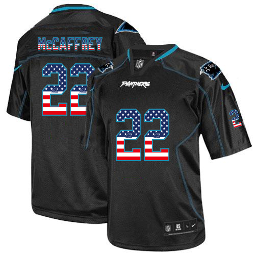 Men's Nike Panthers #22 Draft McCaffrey Black USA Flag Fashion Elite Stitched Jersey