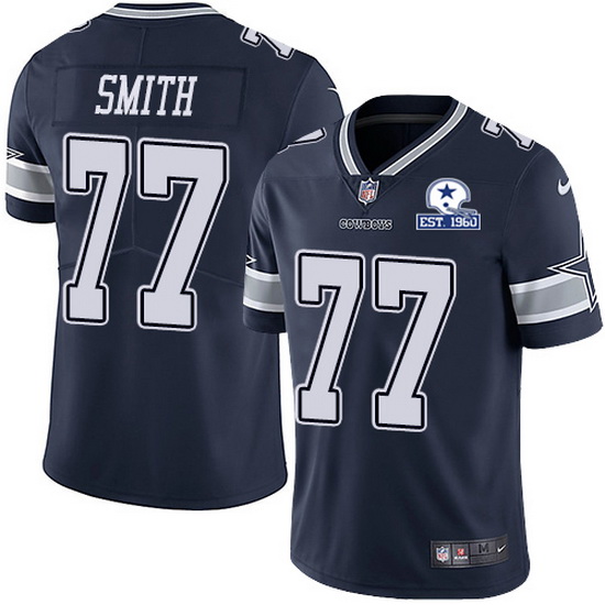 Men's Dallas Cowboys #77 Tyron Smith Navy With Est 1960 Patch Limited Stitched NFL Jersey