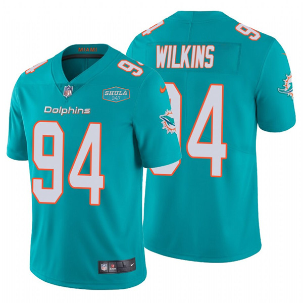 Men's Miami Dolphins #94 Christian Wilkins Aqua With 347 Shula Patch 2020 Vapor Untouchable Limited Stitched NFL Jersey