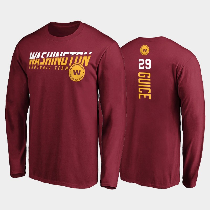 Men's Washington Football Team #29 Derrius Guice Burgundy 2020 Disrupt Mascot Long Sleeve T-Shirt