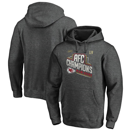 Kansas City Chiefs NFL Heather Charcoal Pro Line by Fanatics Branded 2019 AFC Champions Trophy Collection Locker Room Pullover Hoodie