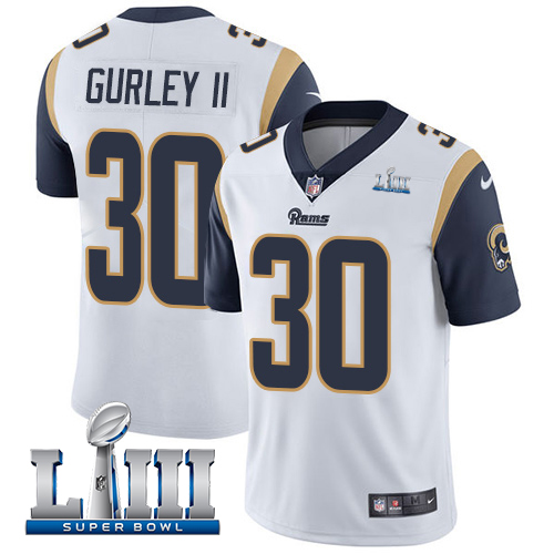 Men's Los Angeles Rams #30 Todd Gurley II White Super Bowl LIII Bound Vapor Untouchable Limited Stitched NFL Jersey