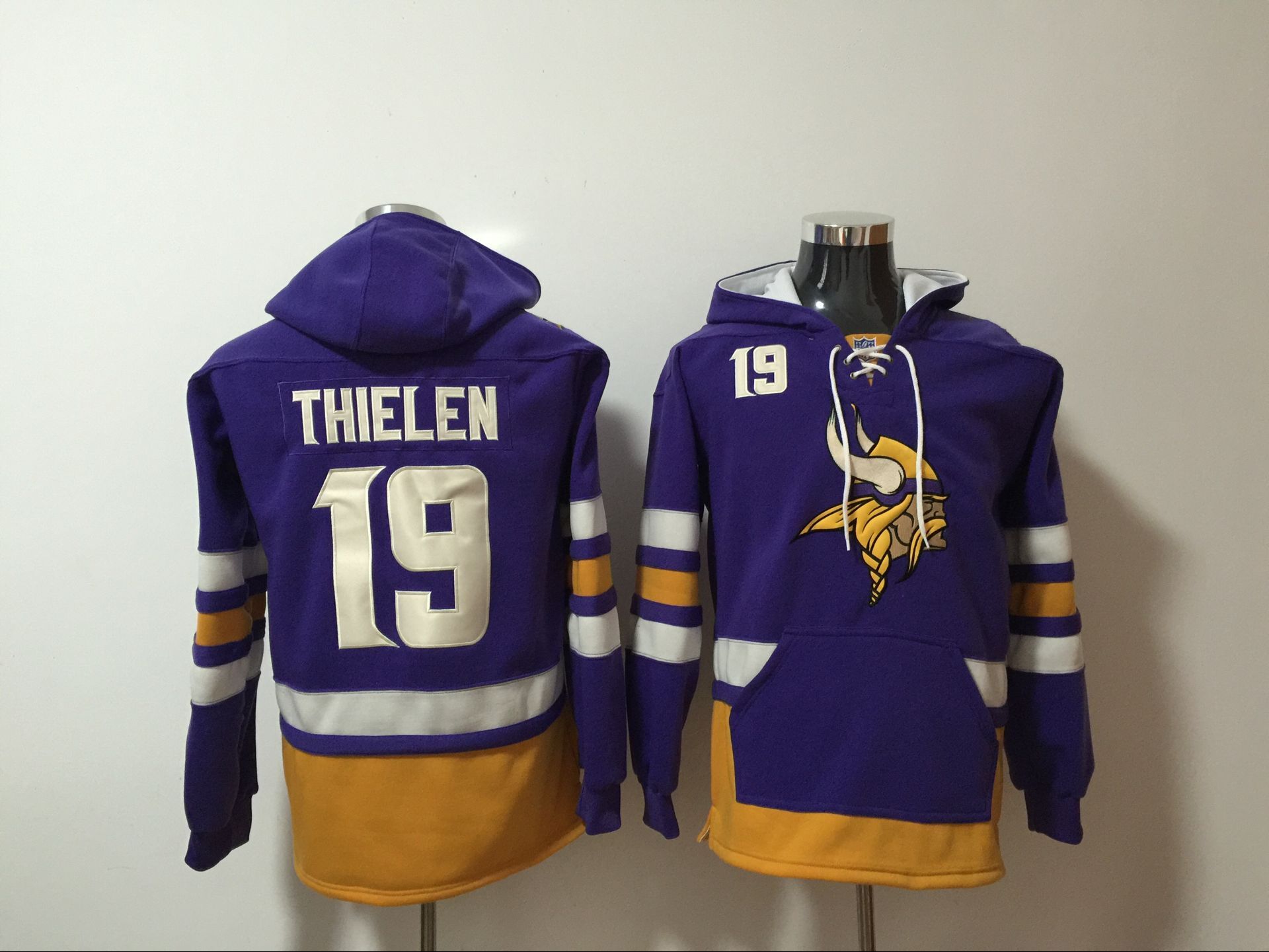 Men's Minnesota Vikings #19 Adam Thielen Purple All Stitched NFL Hooded Sweatshirt