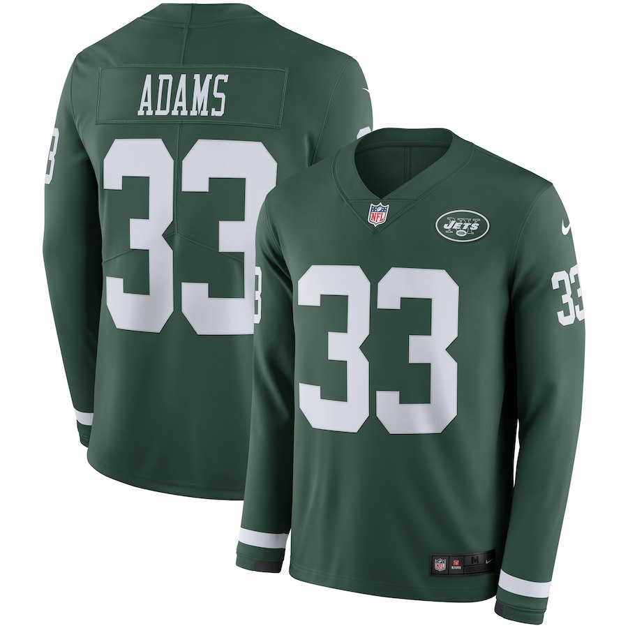 Men's New York Jets #33 Jamal Adams Green Therma Long Sleeve Stitched NFL Jersey