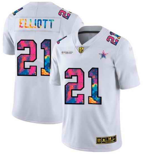 Men's Dallas Cowboys #21 Ezekiel Elliott White Crucial Catch Limited Stitched NFL Jersey (Check description if you want Women or Youth size)