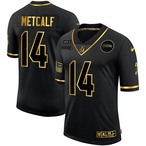Men's Seattle Seahawks #14 D.K. Metcalf 2020 Black/Gold Salute To Service Limited Stitched NFL Jersey