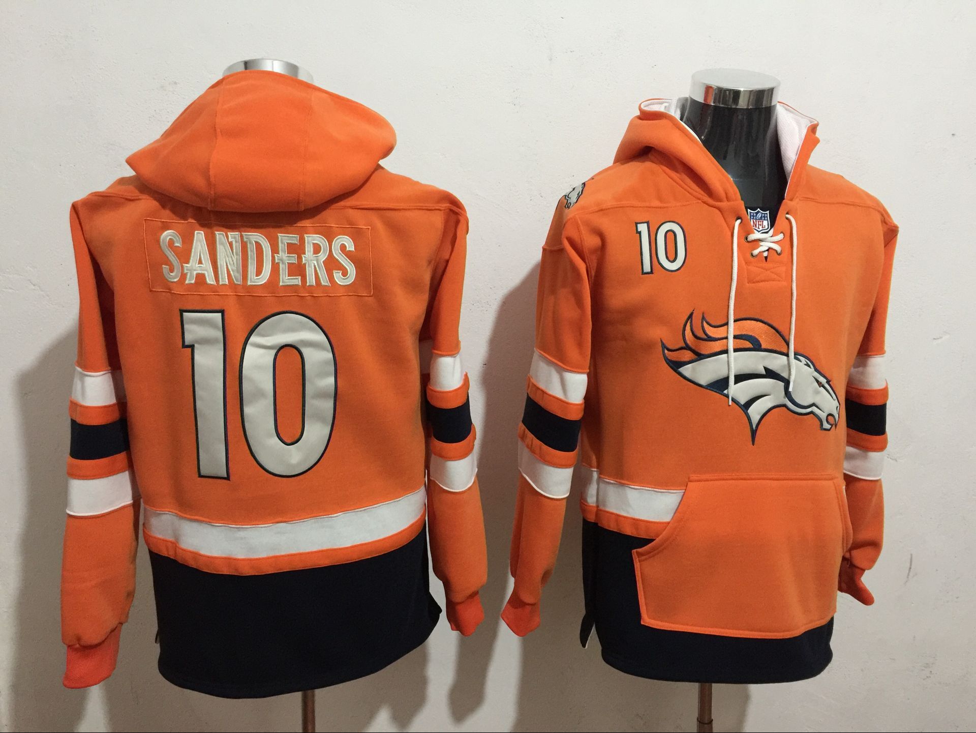 Men's Denver Broncos #10 Emmanuel Sanders Orange All Stitched NFL Hooded Sweatshirt