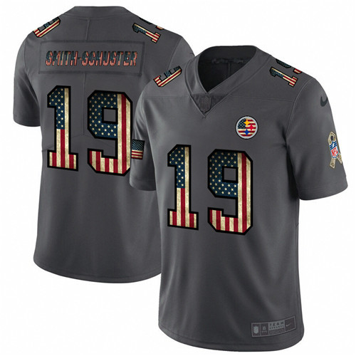 Men's Pittsburgh Steelers #19 JuJu Smith-Schuster Grey 2019 Salute To Service USA Flag Fashion Limited Stitched NFL Jersey