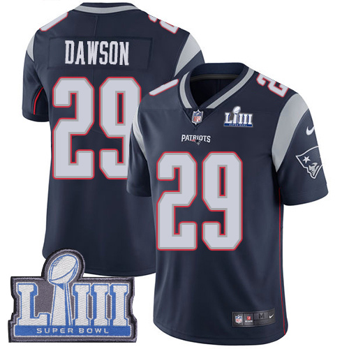Men's New England Patriots #29 Duke Dawson Navy Blue Super Bowl LIII Vapor Untouchable Limited Stitched NFL Jersey