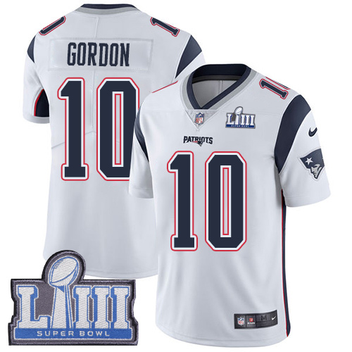 Men's New England Patriots #10 Josh Gordon White Super Bowl LIII Vapor Untouchable Limited Stitched NFL Jersey