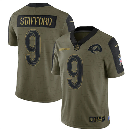 Men's Los Angeles Rams #9 Matthew Stafford 2021 Olive Salute To Service Limited Stitched Jersey