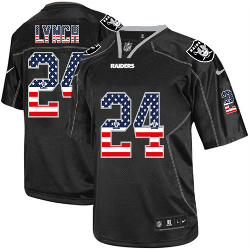 Men's Nike Raiders #24 Marshawn Lynch Black USA Flag Fashion Elite Stitched Jersey