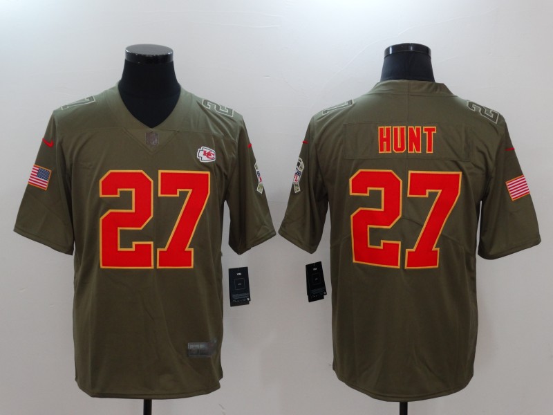 Men's Chiefs #27 Kareem Hunt Olive Salute to Service Limited Stitched NFL Jersey