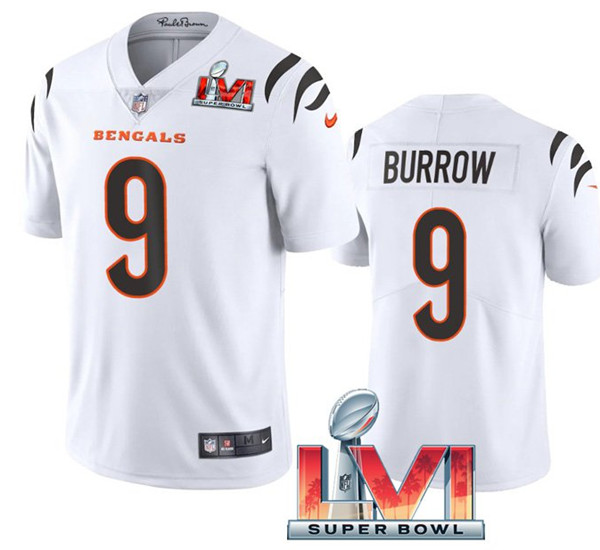 Men's Cincinnati Bengals #9 Joe Burrow White 2022 Super Bowl LVI Vapor Limited Stitched Jersey