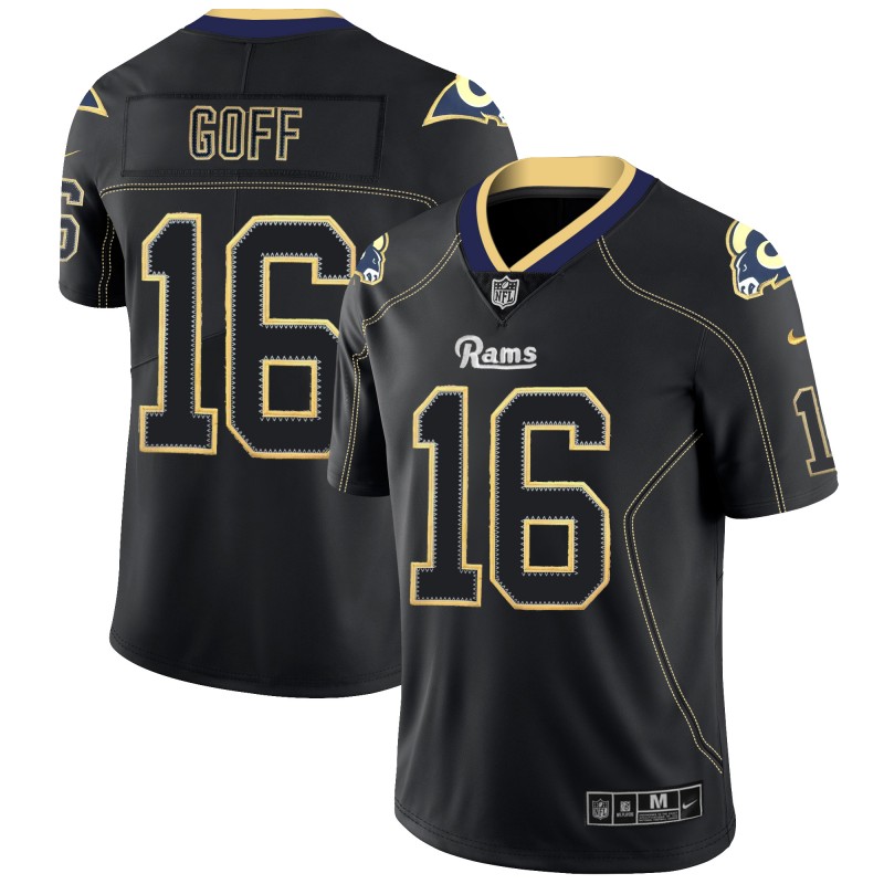 Men's Rams #16 Jared Goff NFL 2018 Lights Out Black Color Rush Limited Stitched Jersey