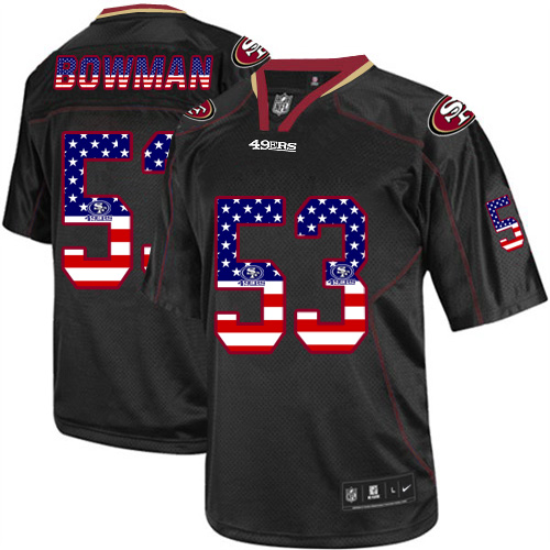 Men's Nike 49ers #53 NaVorro Bowman Black USA Flag Fashion Elite Stitched Jersey
