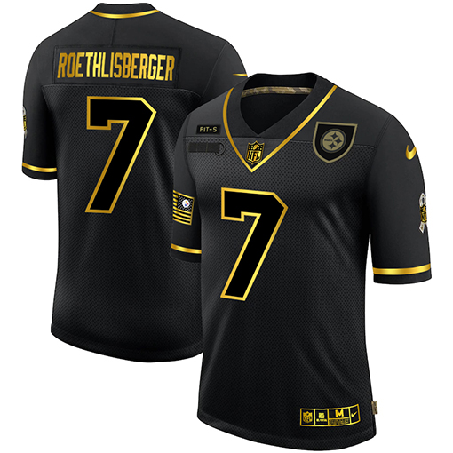 Men's Pittsburgh Steelers #7 Ben Roethlisberger 2020 Black/Gold Salute To Service Limited Stitched NFL Jersey