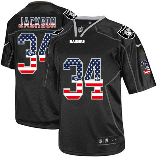 Men's Nike Raiders #34 Bo Jackson Black USA Flag Fashion Elite Stitched Jersey