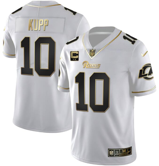 Men's Los Angeles Rams #10 Cooper Kupp White Golden with 2-Star Patch Vapor Stitched Football Jersey