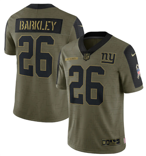 Men's New York Giants #26 Saquon Barkley 2021 Olive Salute To Service Limited Stitched Jersey