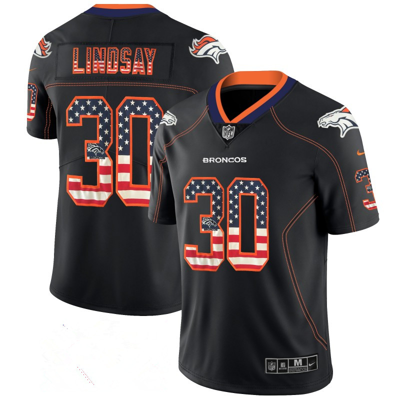 Men's Broncos #30 Phillip Lindsay 2018 Black USA Flag Color Rush Limited Fashion NFL Stitched Jersey