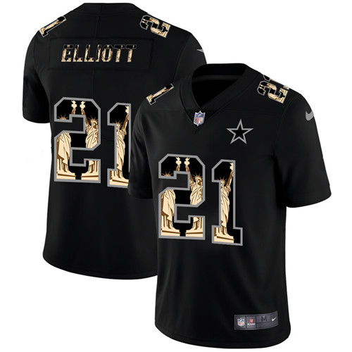 Men's Dallas Cowboys #21 Ezekiel Elliott 2019 Black Statue Of Liberty Limited Stitched NFL Jersey