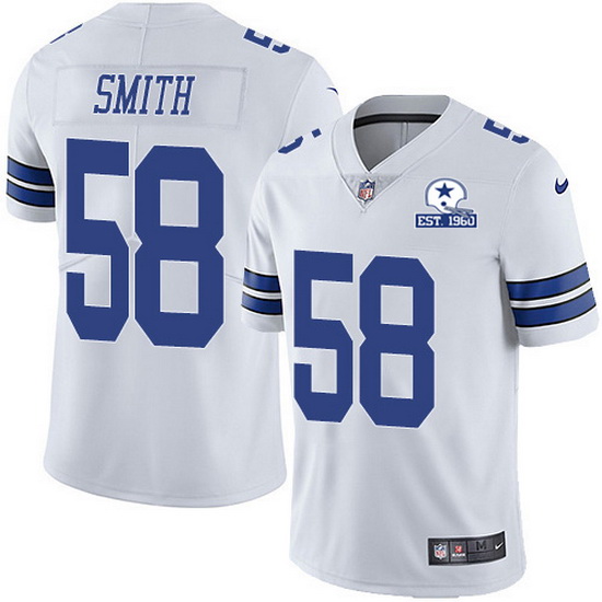 Men's Dallas Cowboys #58 Aldon Smith White With Est 1960 Patch Limited Stitched NFL Jersey