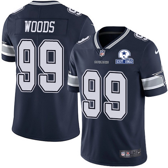 Men's Dallas Cowboys #99 Antwaun Woods Navy With Est 1960 Patch Limited Stitched NFL Jersey