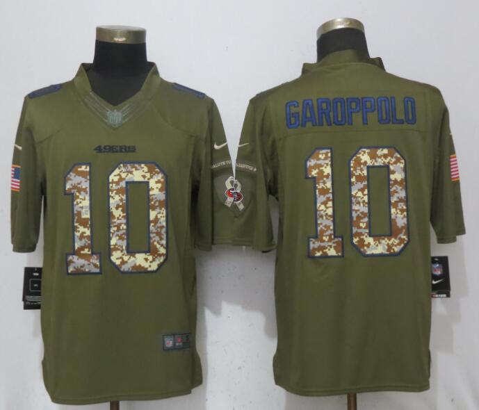 Men's San Francisco 49ers #10 Jimmy Garoppolo Green Salute To Service Limited Stitched NFL Jersey