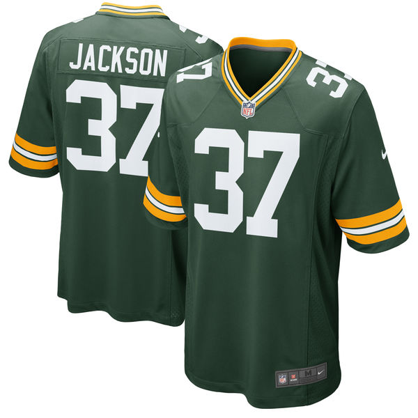 Men's Green Bay Packers #37 Josh Jackson Green 2018 NFL Draft Pick Game Jersey