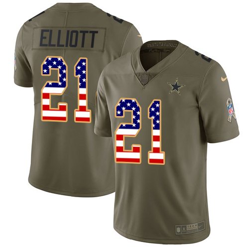 Men's Nike Dallas Cowboys #21 Ezekiel Elliott 2017 Salute to Service Olive USA Flag Stitched NFL Limited Jersey