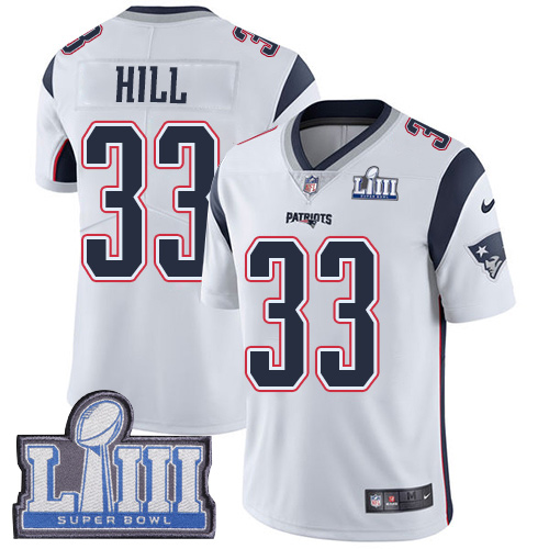 Men's New England Patriots #33 Jeremy Hill White Super Bowl LIII Vapor Untouchable Limited Stitched NFL Jersey