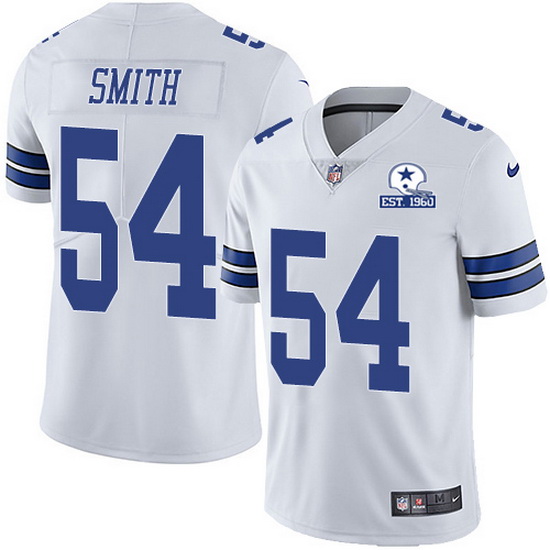 Men's Dallas Cowboys #54 Jaylon Smith White With Est 1960 Patch Limited Stitched NFL Jersey