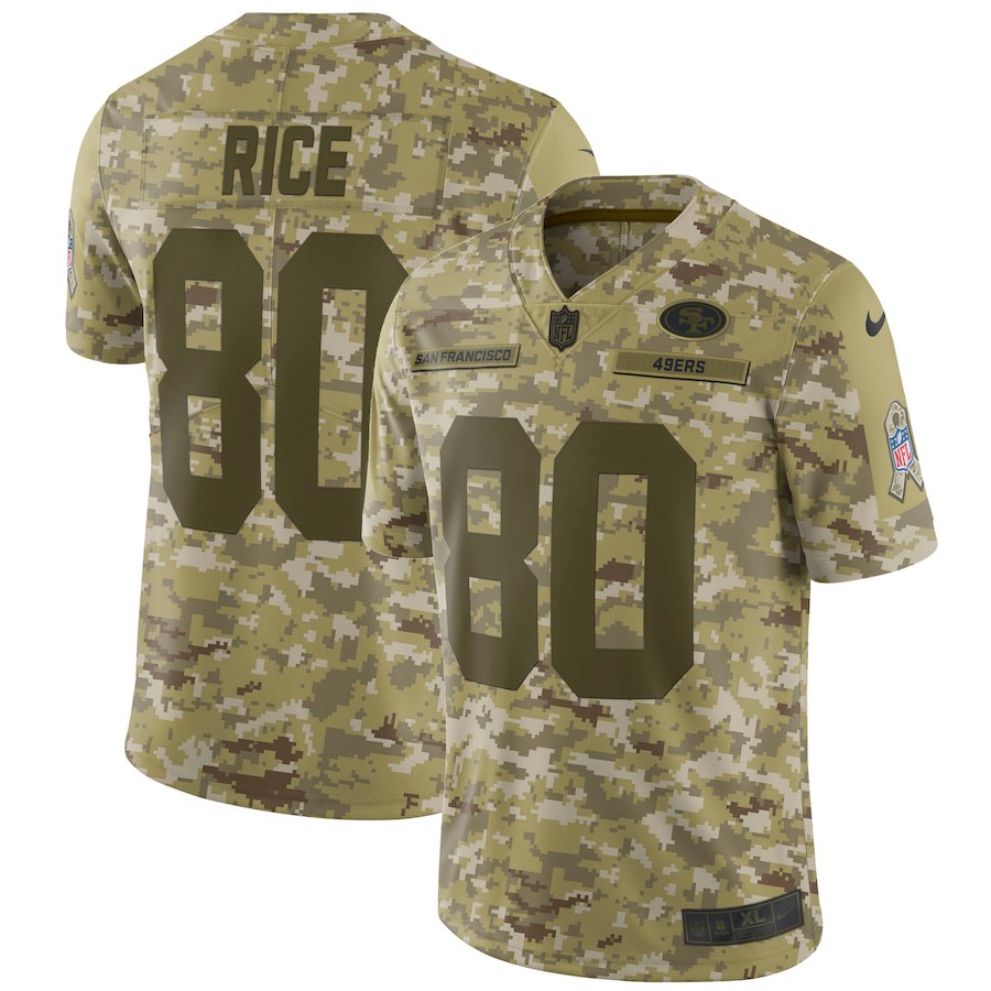 Men's 49ers #80 Jerry Rice 2018 Camo Salute to Service Retired Player Limited Stitched NFL Jersey