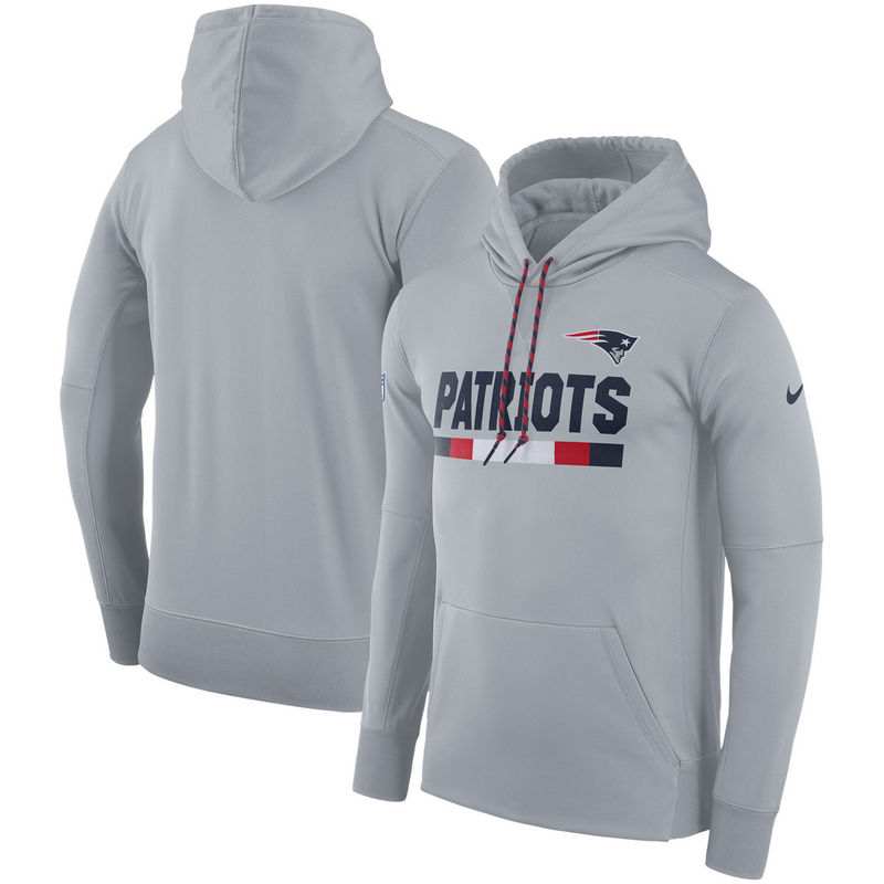Men's New England Patriots Nike Gray Sideline Team Name Performance Pullover Hoodie