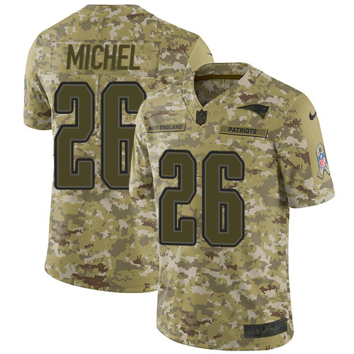 Men's New England Patriots #26 Sony Michel 2018 Camo Salute To Service Limited Stitched NFL Jersey