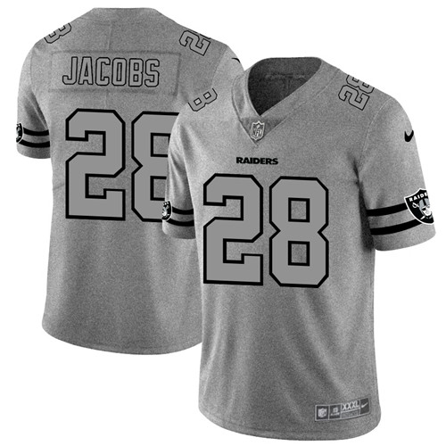 Men's Oakland Raiders #28 Josh Jacobs 2019 Gray Gridiron Team Logo Limited Stitched NFL Jersey