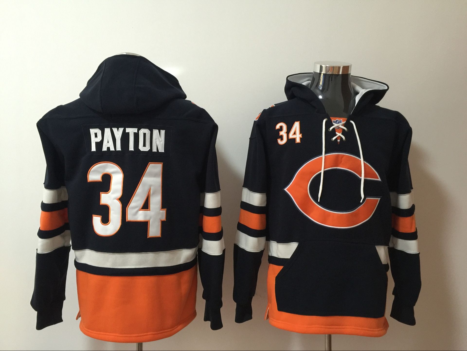 Men's Chicago Bears #34 Walter Payton Navy All Stitched NFL Hooded Sweatshirt