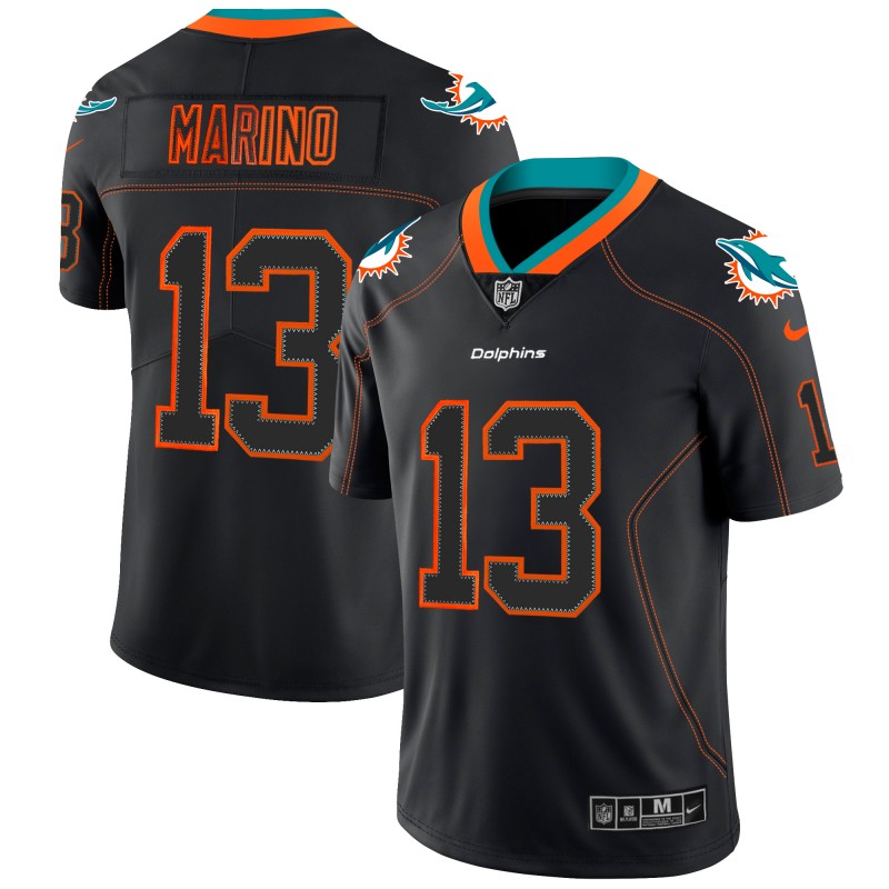Men's Dolphins #13 Dan Marino Black 2018 Lights Out Color Rush NFL Limited Stitched Jersey