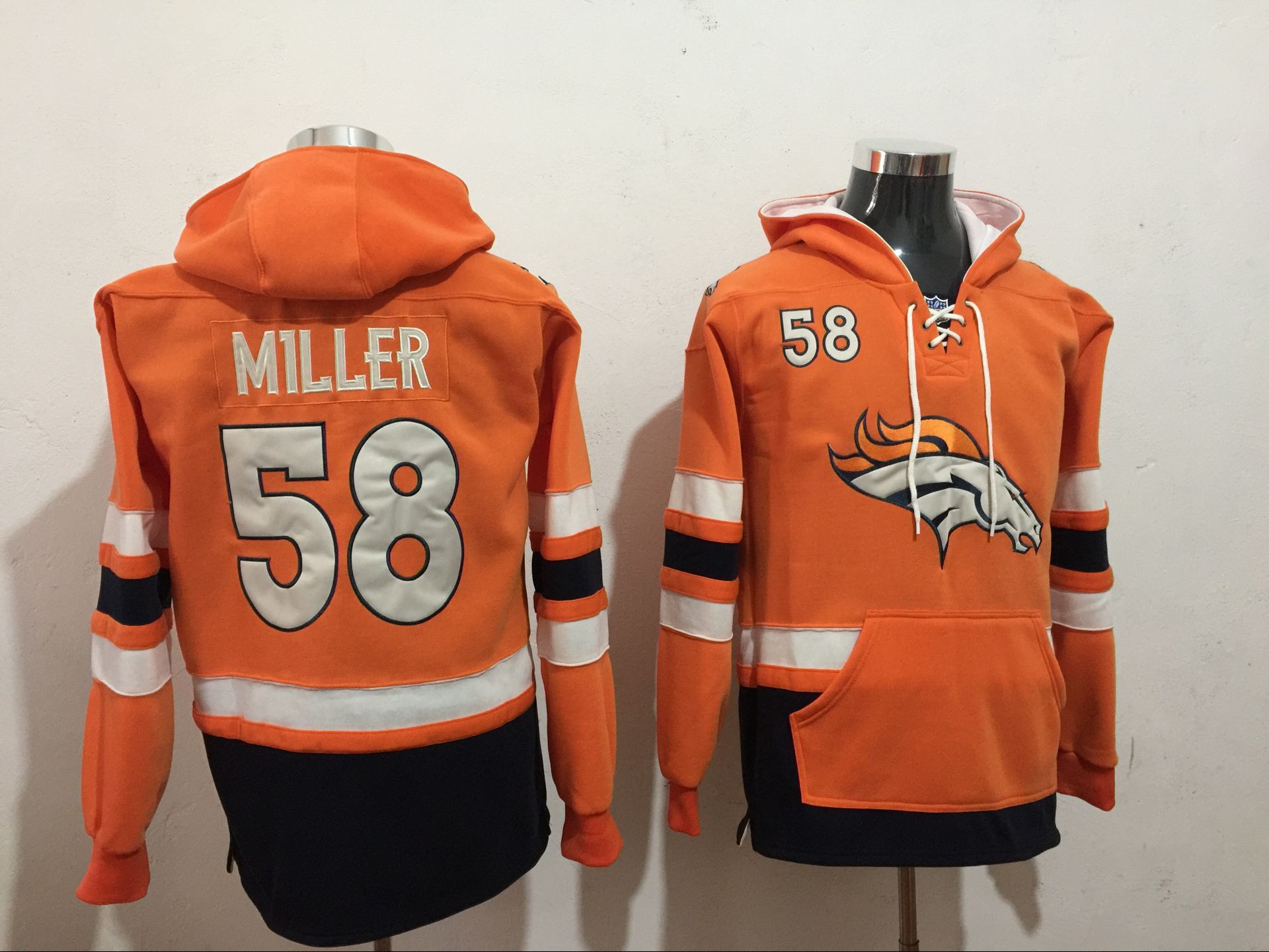 Men's Denver Broncos #58 Von Miller Orange All Stitched NFL Hooded Sweatshirt