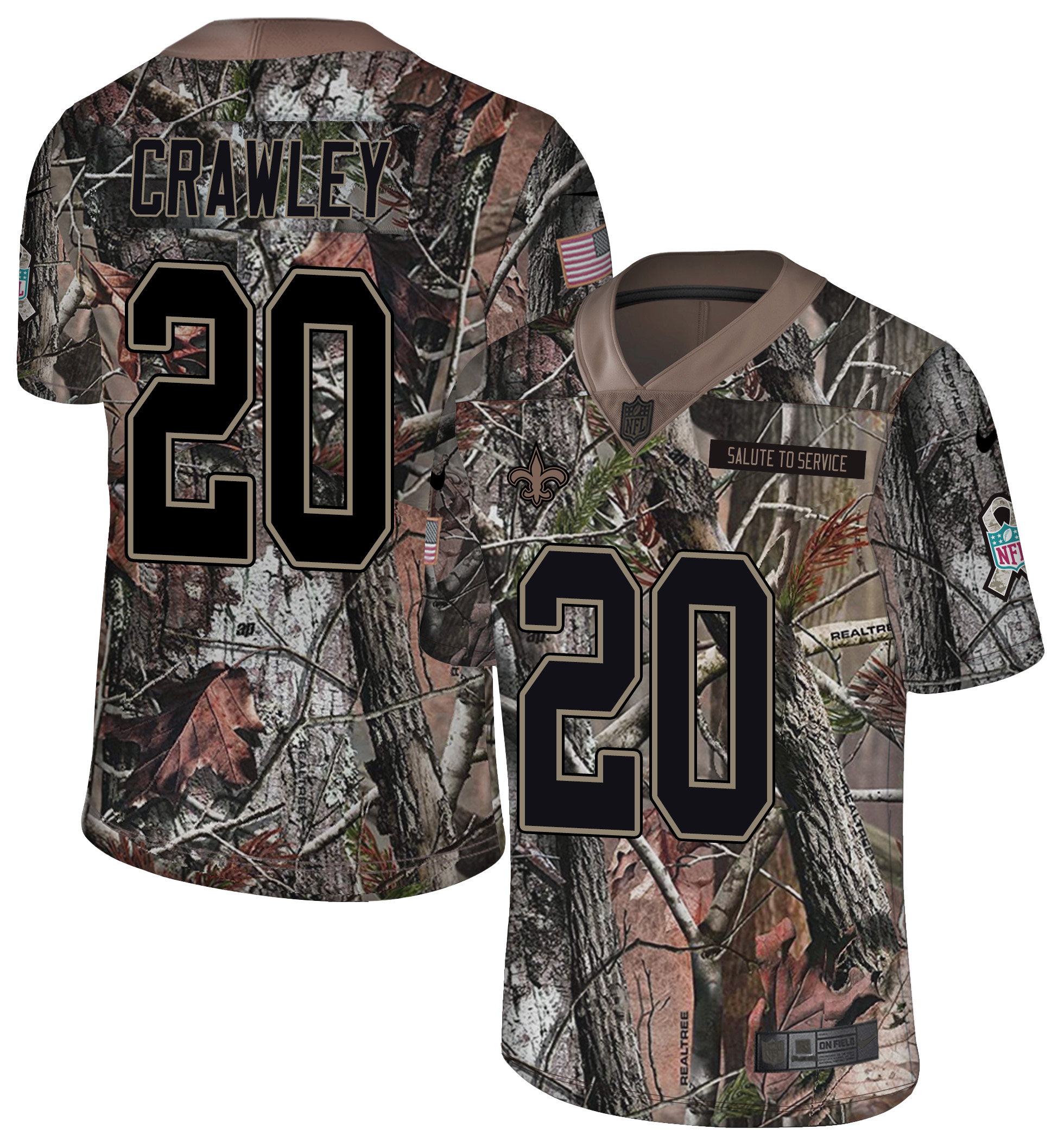 Men's New Orleans Saints #20 Ken Crawley Camo Realtree 2018 Rush Limited Stitched NFL Jersey