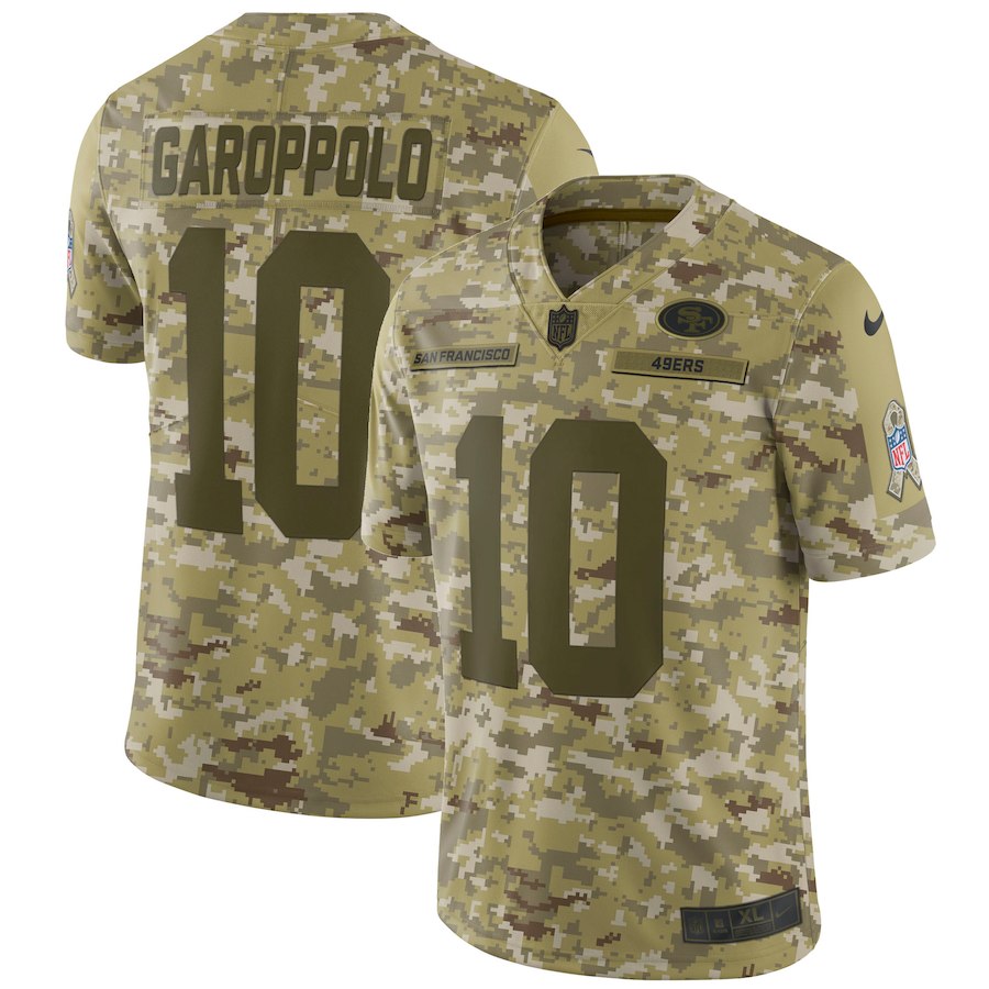 Men's 49ers #10 Jimmy Garoppolo 2018 Camo Salute to Service Limited Stitched NFL Jersey