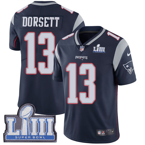 Men's New England Patriots #13 Phillip Dorsett Navy Blue Super Bowl LIII Vapor Untouchable Limited Stitched NFL Jersey