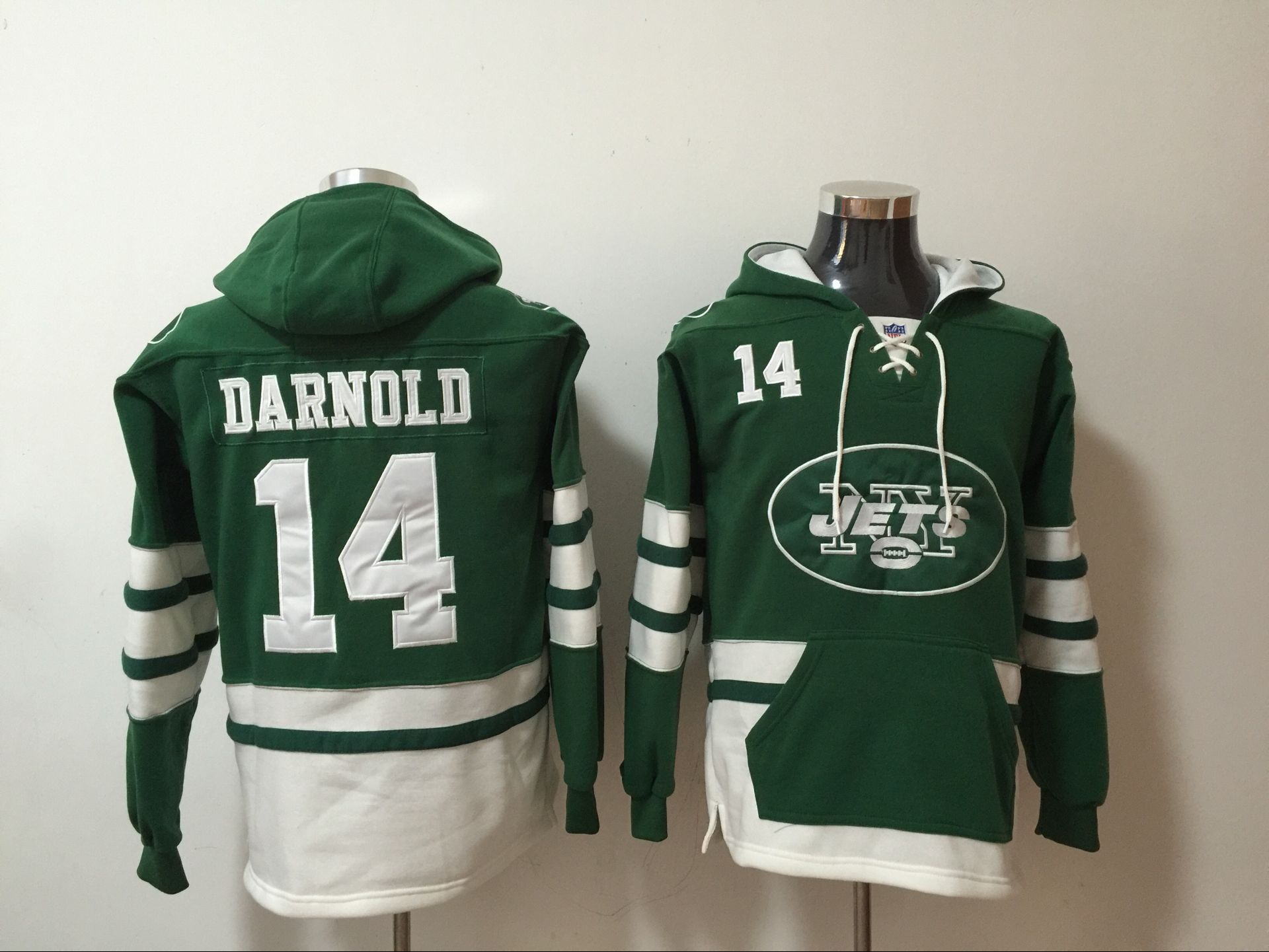 Men's New York Jets #14 Sam Darnold Green All Stitched NFL Hooded Sweatshirt